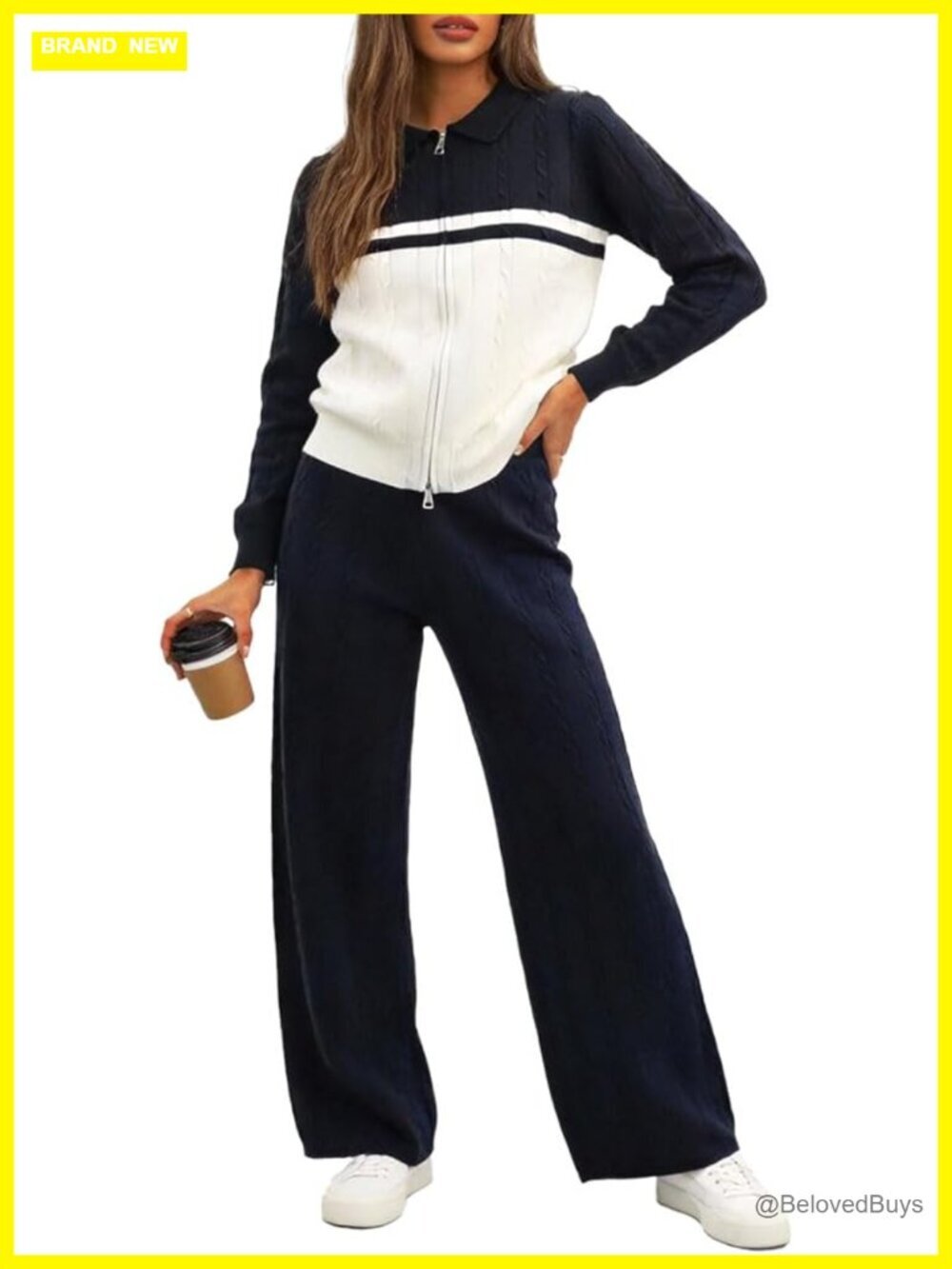 Soft Comfy Tracksuit Set for Women 2 Piece, Long Sleeve Zip Up Top and Wide Leg